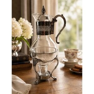 Vintage Silver Plated and Glass Coffee/Tea Carafe With Candle Holder MCM Raimond